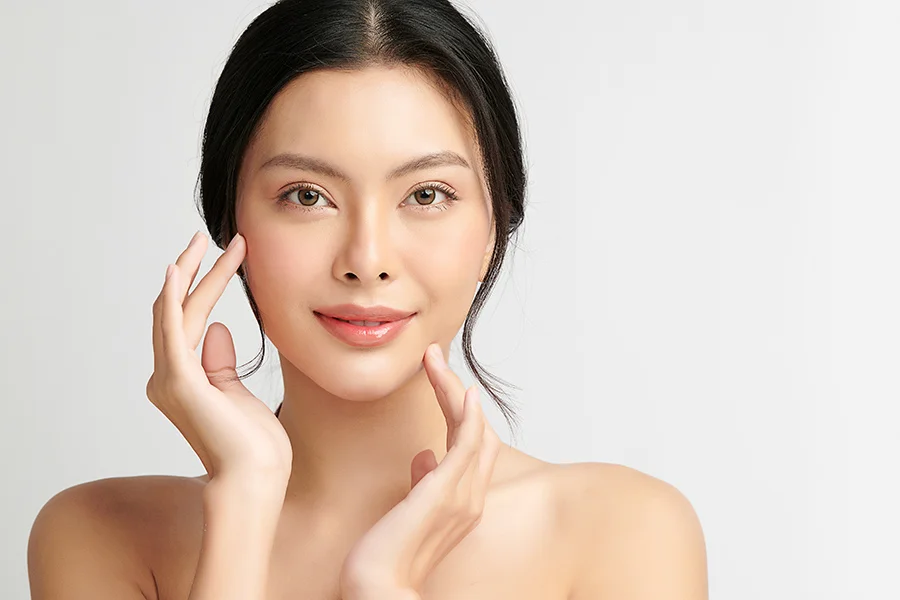 Beautiful young asian woman with clean fresh skin on white background, Face care, Facial treatment, Cosmetology, beauty and spa, Asian women portrait.